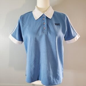 Vtg DKNY Two Tone Baby Blue Polo Shirt